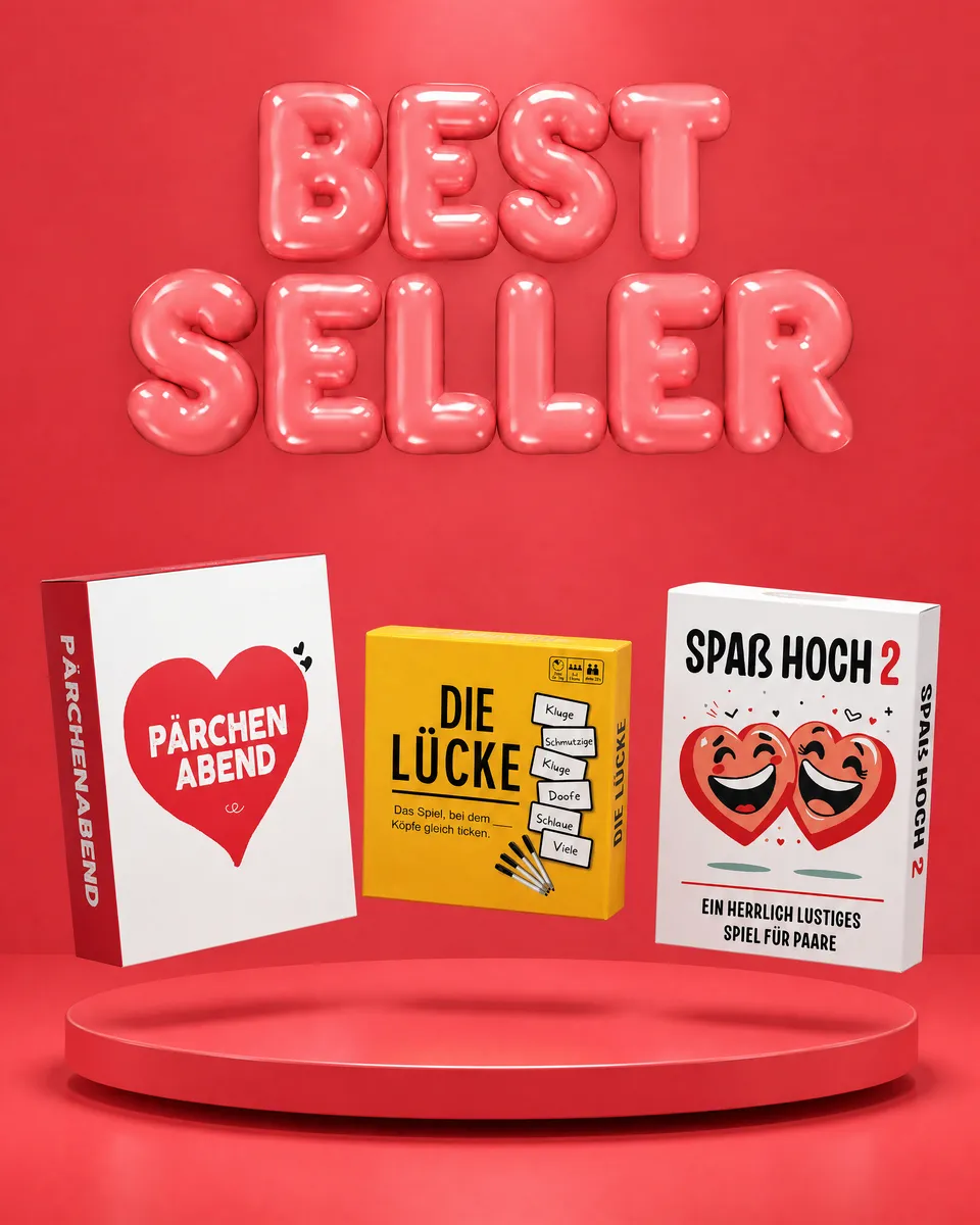 Die Bestseller Pärchenabend, Die Lücke und Spaß Hoch 2 schweben über einem roten Podest