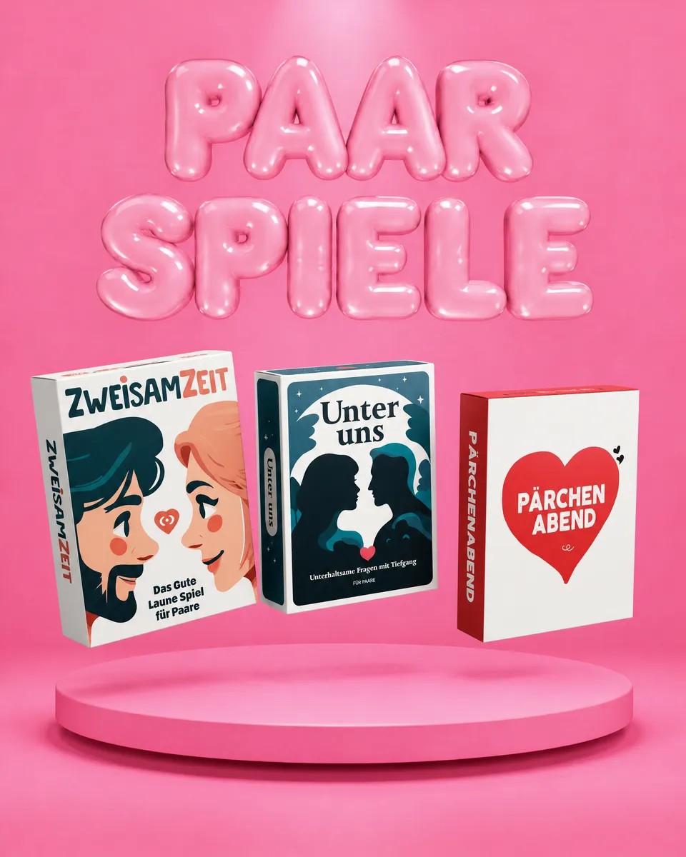 Die Paarspiele ZweisamZeit, Unter uns und Pärchenabend schweben über einem pinken Podest